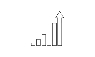 Financial growth bar chart with upward arrow icon isolated on transparent background