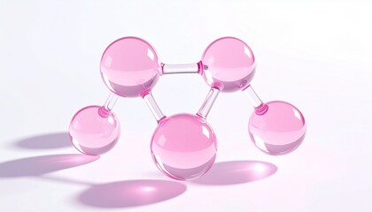 ピンク水滴と分子構造で表現する美容液の世界 高保湿スキンケア広告向け美容科学ビジュアル ジェネレーティブAI