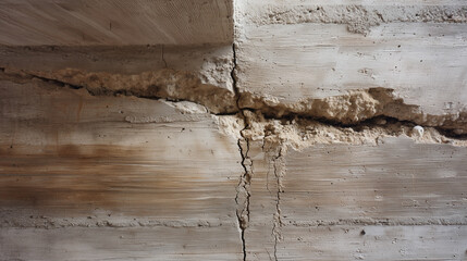 Cracked concrete wall in a construction site showing signs of wear and damage during the day