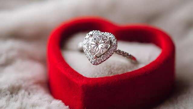 diamond engagement ring in red heart box