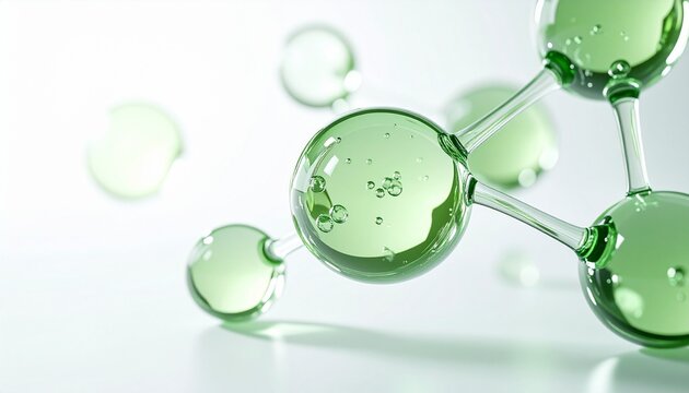 肌バリアを支えるセラミド分子をイメージしたグリーン構造 うるおい浸透型美容液の科学表現 ジェネレーティブAI - Powered by Adobe