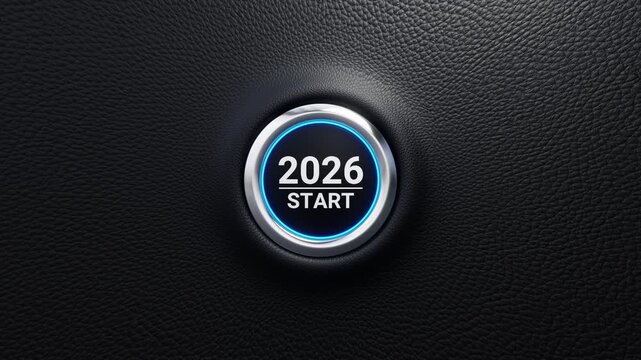 2026 Start Push Button. Planning, Roadmap, Goal, Target, Startup, Vision, Career Path, Business Strategy, Opportunity and Change concept. 2026 Start Modern Car Button. 4K 3D Video Animation