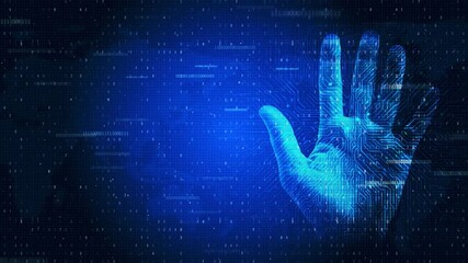 Futuristic Biometric Hand Scan for Cybersecurity and Data Privacy, HD Video - Powered by Adobe