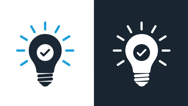 Blue icon set with light bulb ideas - Blue icon set - Solid icons vector collection - Vector icon set - Line and glyph solid icon set - Icon vector - Flat Design Icon