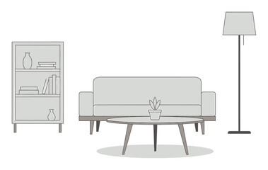 Minimalist Furniture and Home Decor Flat Vector Illustration, Modern Interior Design Elements with Simple Geometric Shapes on White Background