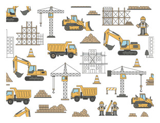Seamless Construction Site Vector Pattern Background