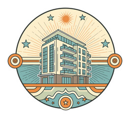 Modern Apartment Building Vintage Badge Vector Design