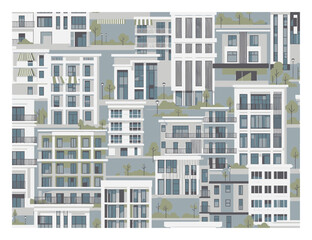 Modern Apartment Building Seamless Vector Pattern Background