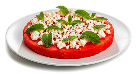 Fresh tomato and mozzarella salad with basil on a white plate