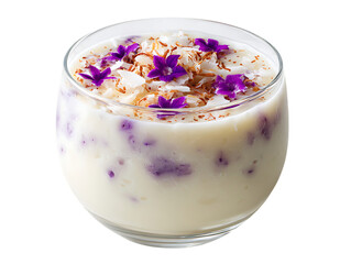 Creamy purple rice pudding with coconut topping