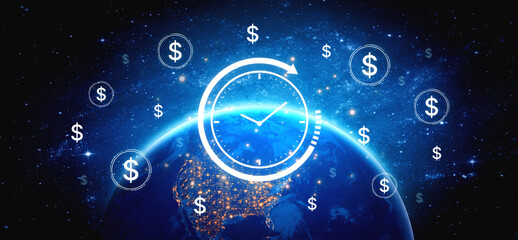The concept of 'time is money' in business and finance. Represents financial efficiency, investment...