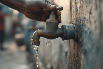 Water conservation concept, hand saving dropping water, resource protection