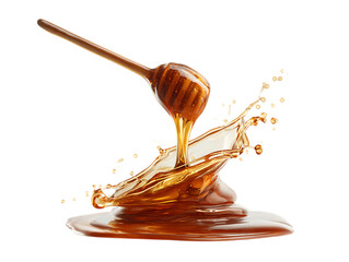 Golden honey dripping from dipper