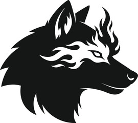 Fototapeta premium Flaming wolf head fierce tribal animal logo silhouette for esports tattoo and t shirt Vector illustration