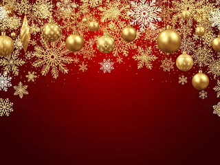 Festive christmas background with gold ornaments and snowflakes design