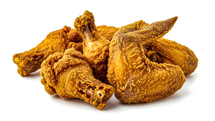 Delicious Golden Fried Chicken Wings on White Background