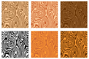Modern Abstract Wood Grain Vector Pattern Set - Seamless Organic Swirl Texture Backgrounds in Various Colors, Isolated EPS File Graphic Design