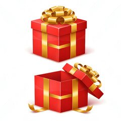 Two red gift boxes with golden ribbons and bows decoration