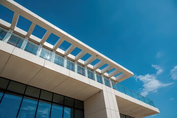 Modern architectural structure under a clear blue sky.
