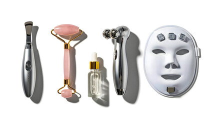Collection of Modern Skincare Devices and Beauty Tools for Home Facial Treatment