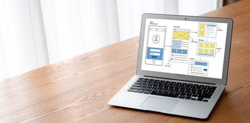 UX UI design process for modish mobile application and website . Creative prototype of wireframe...