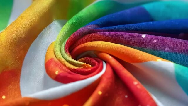 Closeup of a vibrant highresolution logo printed on smooth polyester fabric highlighting sharp details and vivid colors in medium shot.