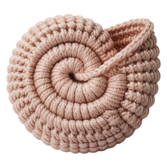 Crochet seashell plush, handmade amigurumi coastal decor isolated on white background