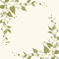 Obraz premium Floral border with green leaves flowers.
