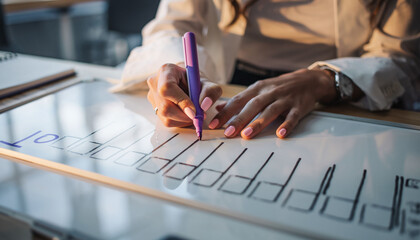 Professional hands sketch a UI wireframe using a purple marker. This cinematic closeup evokes creativity, strategy, and design thinking, perfect for business and technology content.