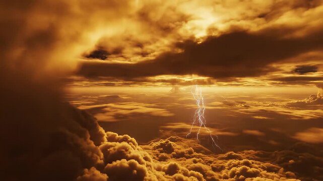 POV Orbiting Above Venus Like Golden Clouds, Slow Aerial Drift with Lightning Below, Ethereal Ambient Atmosphere for Meditation