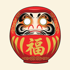 Traditional Japanese Daruma Doll Face Closeup.