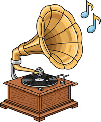 Vintage Gramophone Playing Music Records.