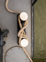 top view of mooring rope on boat deck at lake balaton