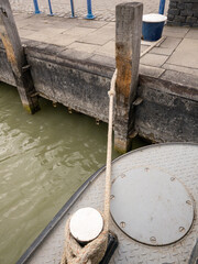 mooring rope from boat to pier at lake balaton