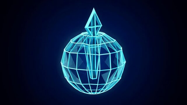Futuristic glowing geometric transformation with blue neon wireframe dynamic animation