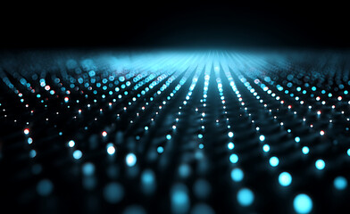 Glowing dot array overlay with cyan and white light beams isolated on black background for digital design