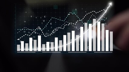 Dynamic representation of business growth through bar graphs and line charts on a digital screen, emphasizing data analysis and financial success in a modern workspace. Copula - Powered by Adobe