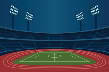 Stadium Illustration with Soccer Field and Bright Floodlights