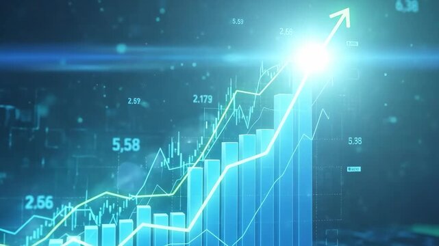 Dynamic financial growth with rising stock market graphs showcasing exponential uptrend