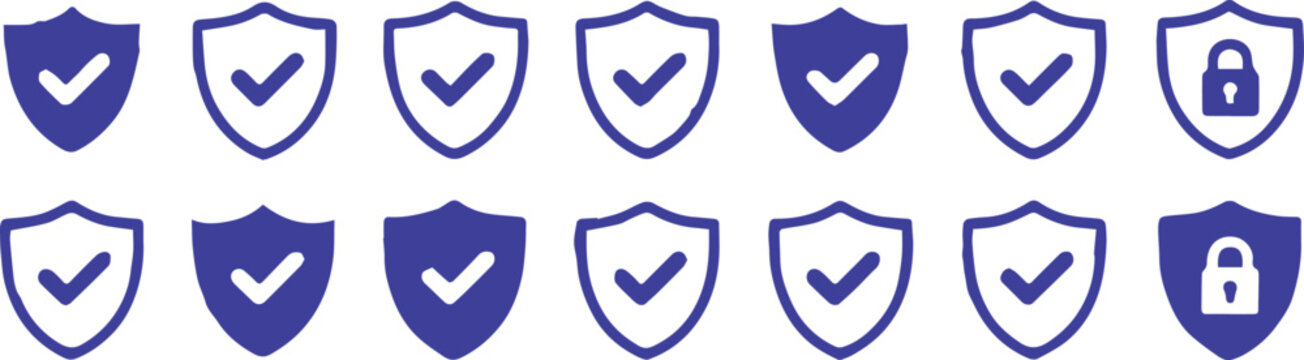 security shield emblem set alternating check and padlock icons