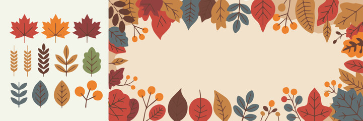 autumn leaves frame with pear wheat berries seasonal greeting © AIcon Star