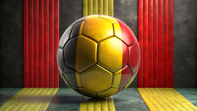 Belgium National Flag Stripes (Black, Yellow, Red) with Soccer Ball, Moody 3D Sports Concept