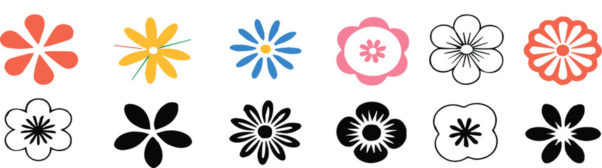flower illustration pack with petal shapes bloom icons and outlines