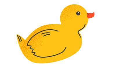 Cute yellow duck toy illustration. For kids designs, packaging, nursery prints and playful branding. Vector illustration