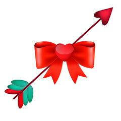 Cupid's arrow with a red bow and a heart