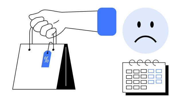 Shopping regret concept. Shopping regret linked to impulsive purchase, sale discounts, and budget management challenges. Shopping regret affects smarter budgeting and planning. Ideal for finance
