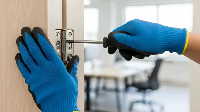 Home repair: skilled hands install door handle with precision and care