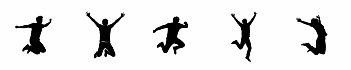 Minimalist Silhouette People Jumping Joyful Celebration Happiness Success Concept