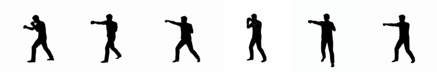 Simple Silhouette Male Boxing Punching Sequence Sport Poses Illustration
