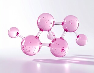 セラミドとヒアルロン酸をイメージしたピンク分子 水分保持とバリア機能を伝えるスキンケア美容科学 ジェネレーティブAI